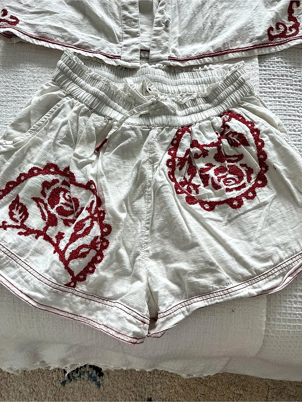 Free People Embroidered Matching Set in White & Red - Picture 4 of 5